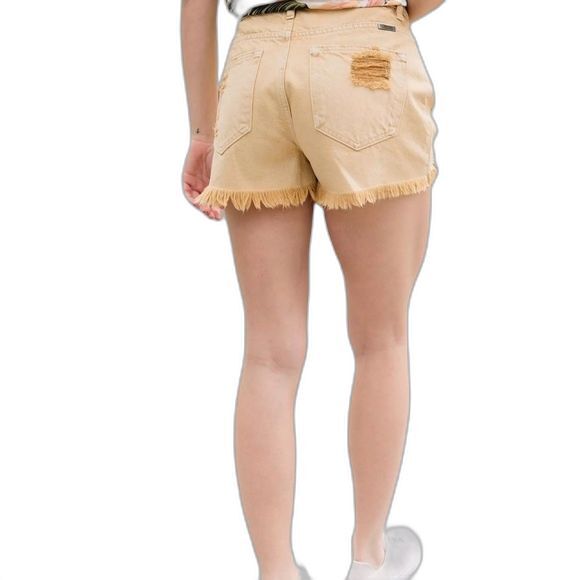 KanCan High Waist Distressed Denim Jean Shorts Mustard Yellow Women’s Size Small - Picture 6 of 12